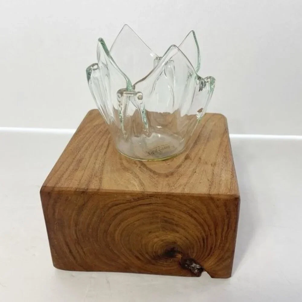 Vintage Biedermann Clear Glass Folded Handkerchief Votive Glass